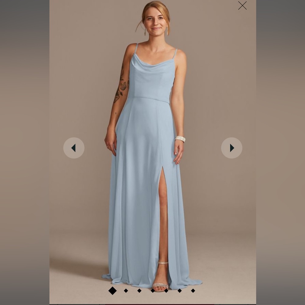 Light Blue Spaghetti-Strap Wedding Dress with Side Slit